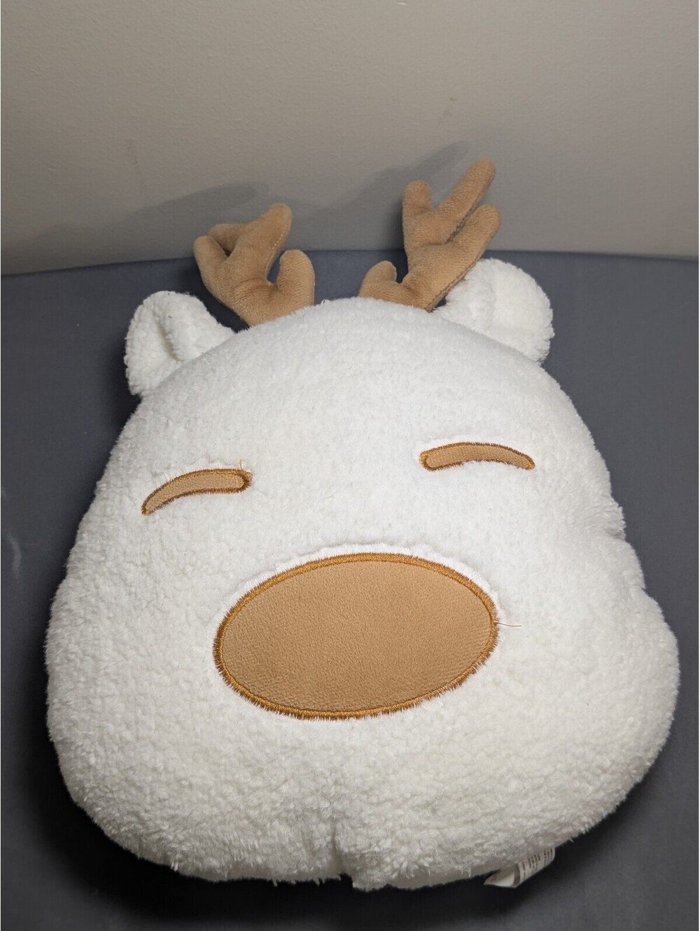 Cute White Reindeer Plush Pillow with Antlers